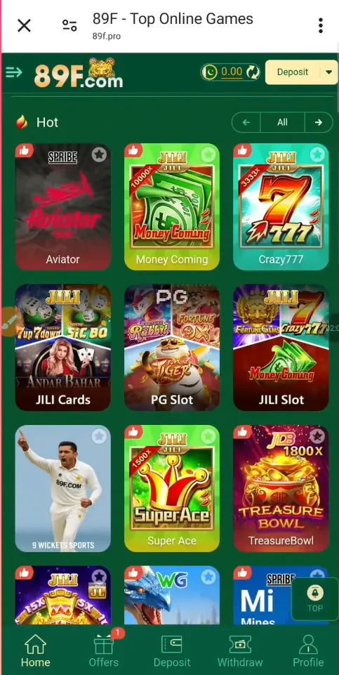 89F Game APK: Interface