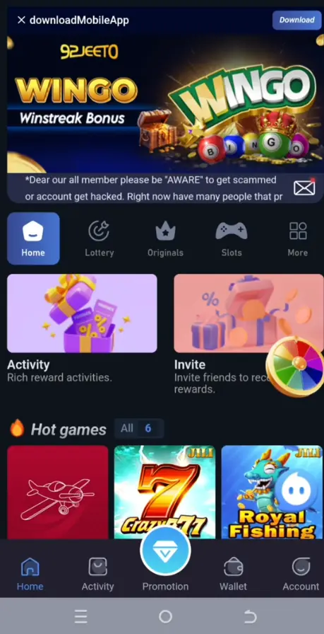 92 jeeto gaming app interface